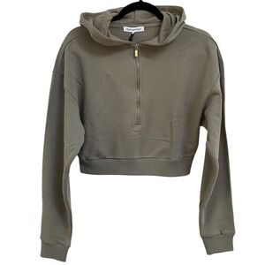 NWT WEWOREWHAT Revolve Women's Cropped Half Zip‎ Hoodie Stone Size Small Lounge